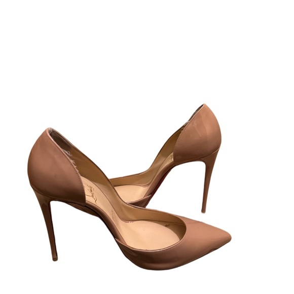 Iriza 100 Patent Tan High Heels with Pointed Toe and Stiletto Heel - Picture 1 of 5